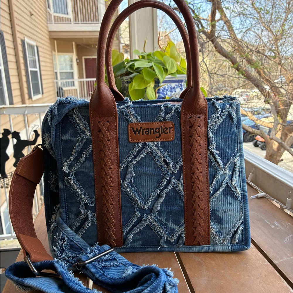 Wrangler Distressed Denim and Brown Satchel